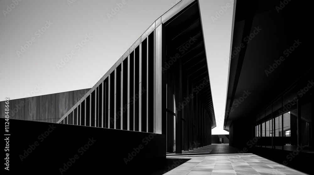 Poster modern architecture: a stark, minimalist composition of a contemporary building with sharp angles an