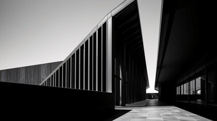 Modern Architecture: A stark, minimalist composition of a contemporary building with sharp angles and geometric lines, captured in black and white. The photograph evokes a sense of clean.