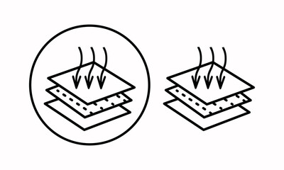 A breathable material icon with down arrows. Arrow
