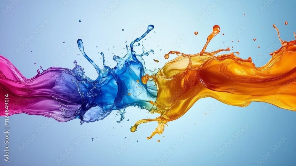 Poster bold splashes of pink, blue, and orange intertwine in a fluid dance, creating a stunning display of 