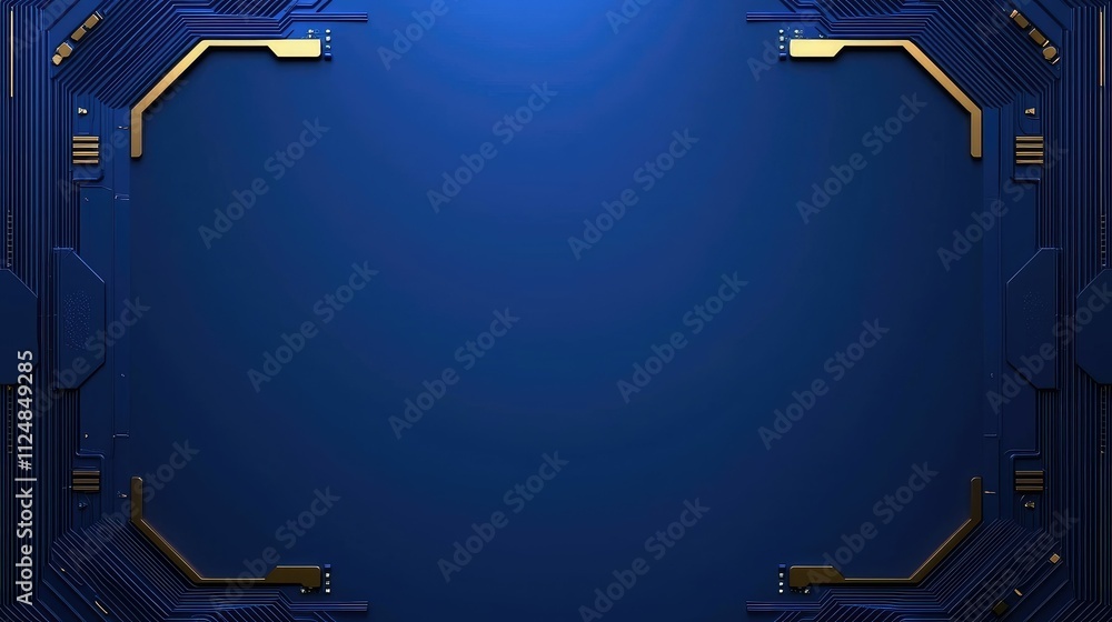 Wall mural abstract blue and gold tech background with empty space for text or logo.