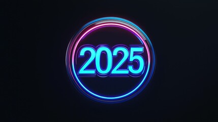 Fototapeta premium Neon 2025 in a glowing circle on dark background.