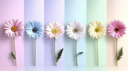 Colorful Flower Arrangement with Pink, Blue, White, and Purple Backgrounds