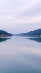 treading above calm water lake background