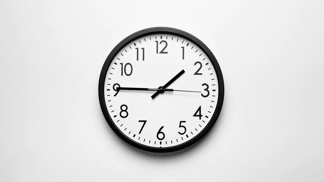 Clock face timelapse on white background. Time ticking on classic wall clock. Time moving fast. Time concept. Wall clock show running time. Close-up in 4K, UHD
