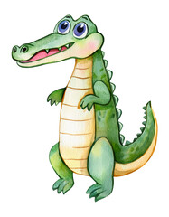 Fototapeta premium Adorable Cartoon Crocodile Illustration Watercolor Style Childrens Book Reptile Wildlife Animal