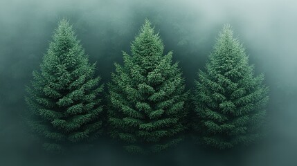 Fototapeta premium Lush Evergreen Trees in Misty Forest Landscape for Nature and Environment Themes