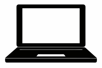 Bold Black Silhouette Laptop Vector Illustration on White Background