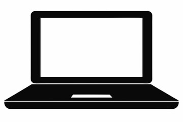 Bold Black Silhouette Laptop Vector Illustration on White Background