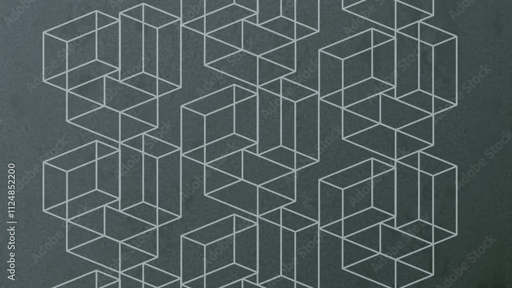 Aufkleber Digital seamless loop animation of the transformation of rectangular geometric objects on a dark background. Harmonious and dynamic composition of abstract pattern. Optical illusion. 3d rendering 4K