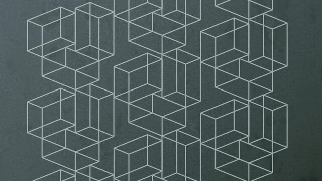 Digital seamless loop animation of the transformation of rectangular geometric objects on a dark background. Harmonious and dynamic composition of abstract pattern. Optical illusion. 3d rendering 4K