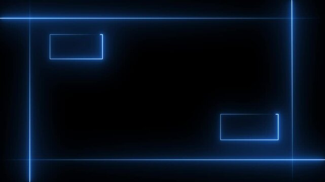 Square rectangle picture frame with two tone neon color motion graphic on isolated black background. 4k video.