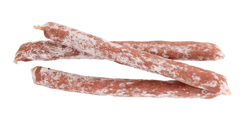 sticks of cured salami sausage isolated