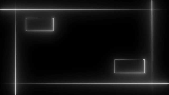 Square rectangle picture frame with two tone neon color motion graphic on isolated black background. 4k video.