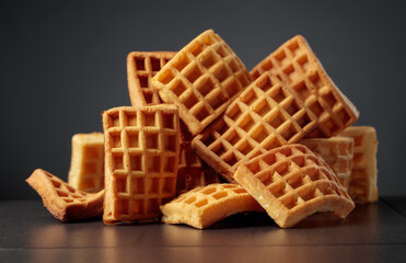 Belgian waffles on a black background.