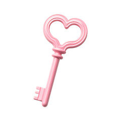 Pink heart key. Isolated on transparent background.