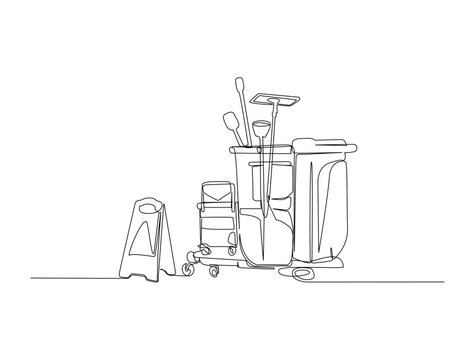 cleaning supplies one-line drawing clip art preview