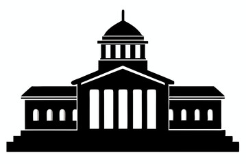 Black Silhouette Vector Illustration of a University Building on a White Background