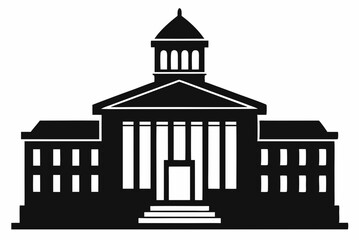 Black Silhouette Vector Illustration of a University Building on a White Background