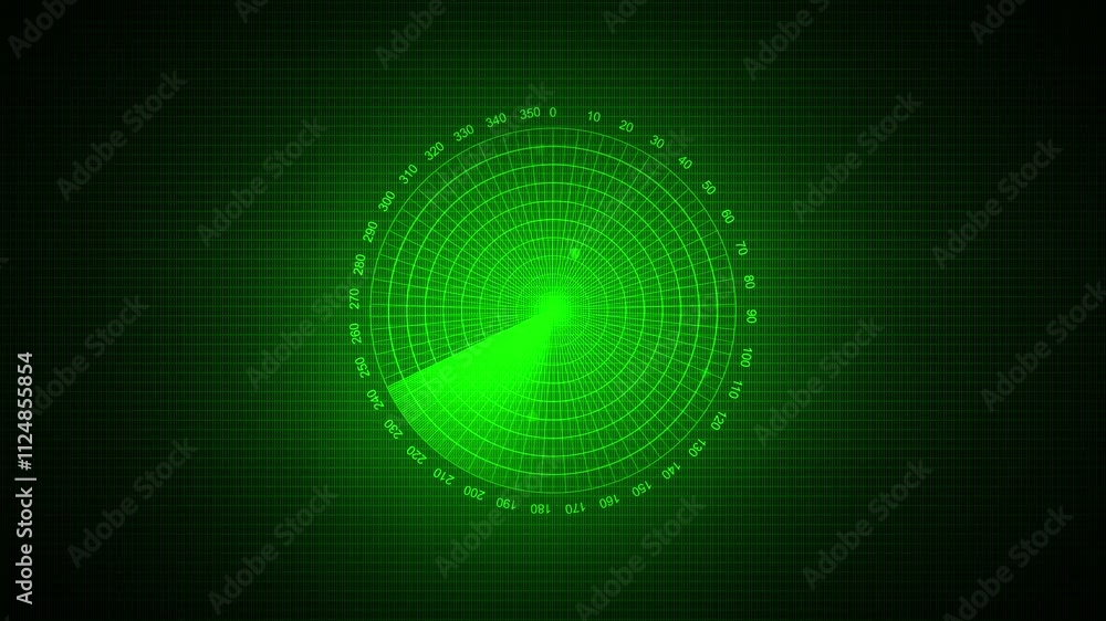 Poster motion graphic of white color sonar radar screen searching an object with line digital technology ba