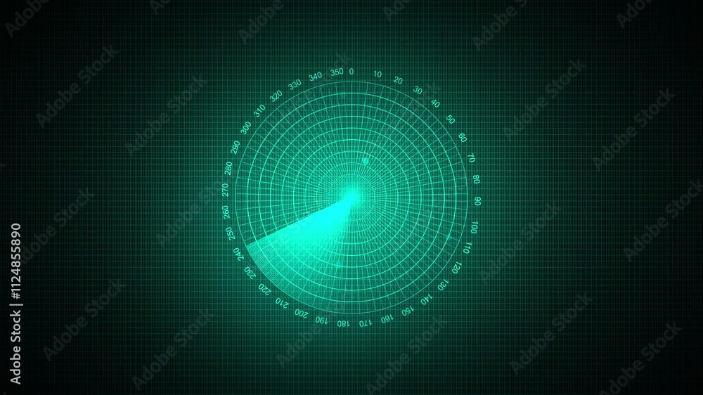Poster motion graphic of white color sonar radar screen searching an object with line digital technology ba