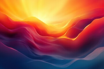 Obraz premium Vibrant abstract waves of colorful sunrise landscape with dynamic light.