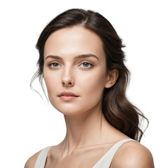 Fototapeta premium A timeless portrait of a woman with perfect skin on a transparent background PNG