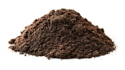 Dark Brown Soil Pile on White Background