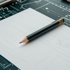 Naklejka premium Futuristic High-Tech H Pencil on Glowing Paper - Photorealistic Stationery Concept