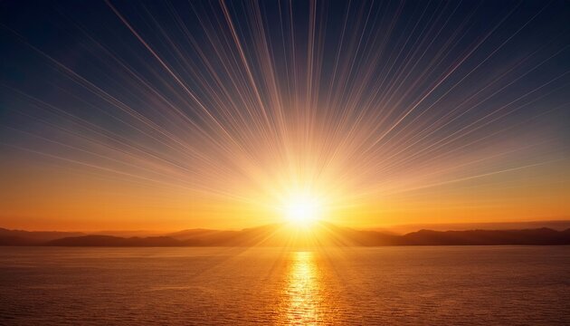 Sunrise Over Water: A breathtaking sunrise over a tranquil body of water, with the sun casting a golden glow over the serene landscape. The sky is ablaze with color.