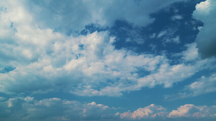 Cumulus Cloud Cloudscape. B Roll Blue Sky And Gray Cloud. Summer Blue Sky. White Clouds Background.