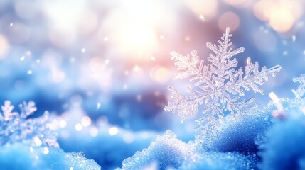 Blue Line With Snowflakes in a Frozen Winter Scene Creating a Detailed Frosty Background