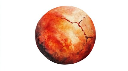Fototapeta premium Watercolor Painting of a Cracked Red Planet
