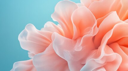 Fototapeta premium an ethereal blend of coral pink and soft peach abstract blooming shape, isolated on a blue background,