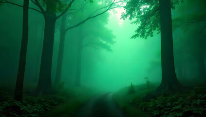 Naklejka premium misty forest in the morning