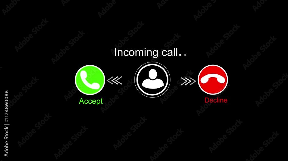 Poster incoming call screen animation with accept and decline option and copy space placement on black back