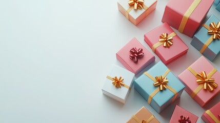 Gift Boxes With Colorful Ribbons Arranged on a White Background Creating a Bright and Festive Display