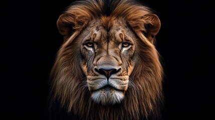Majestic Lion Portrait Highlighting Golden Mane and Intense Gaze in Dramatic Natural Lighting Symbolizing Strength and Leadership