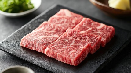 Elegant Wagyu Sushi on Sleek Black Plate