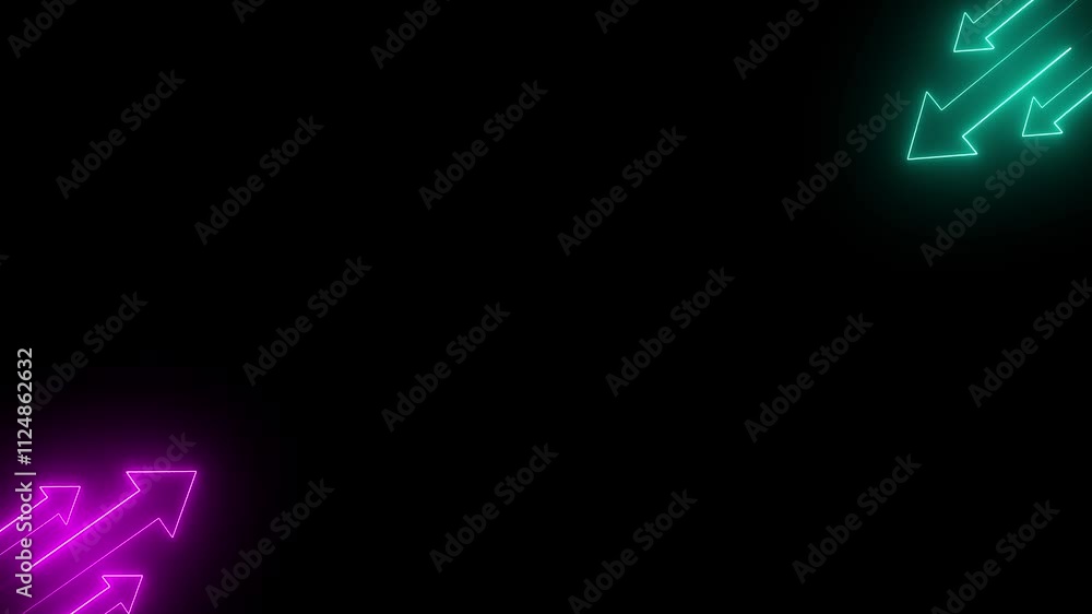 Poster abstract neon arrow icon. outline fork arrow icon, with editable stroke. split arrow sign. two way p