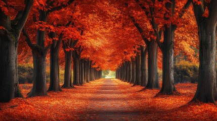 Autumnal Path: A Symphony of Red Leaves