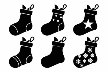 Set of 6 Christmas Stocking Icons, Christmas stocking icons, holiday stocking set.