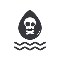 Isolated pictogram dangerous water area, polluted river, contaminated pool, hazard liquid chemical with skull and bones