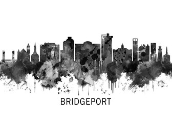 Obraz premium Bridgeport Connecticut Skyline BW, cityscape buildings city skyline architecture illustration abstract modern painting travel poster landscape print urban art