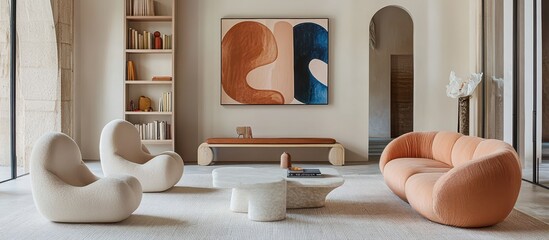 Modern Minimalist Living Room with Abstract Art and Contemporary Furniture in Neutral Tones