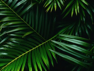 Close up of a vibrant green palm leaf texture in a tropical setting, tropical, pattern