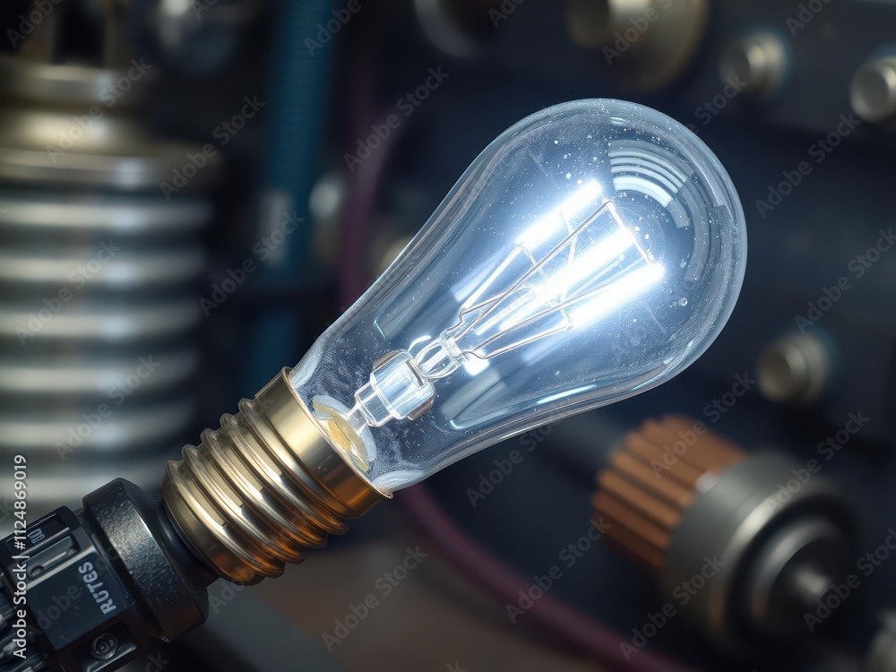Poster close-up shot of a light bulb being carefully engraved with intricate designs, creating a unique and
