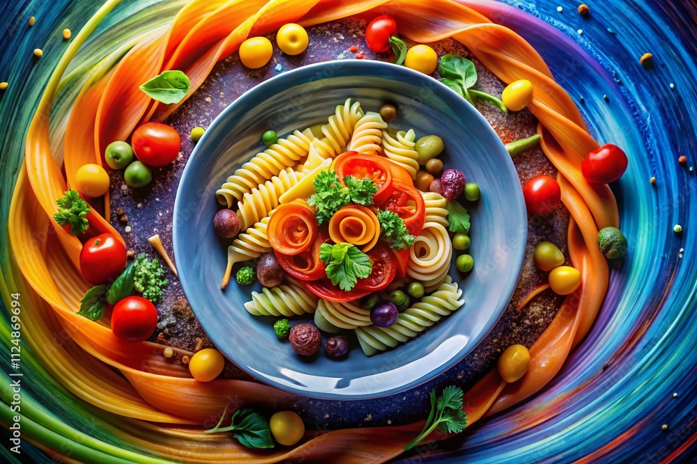 Poster captivating food photography featuring a culinary masterpiece against a spiral space background with