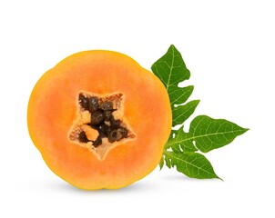 ripe papaya fruit with seeds isolated on white background. full depth of field