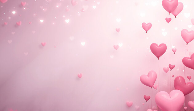 Dreamy hearts background featuring floating pink hearts and balloons for romantic and celebration themes